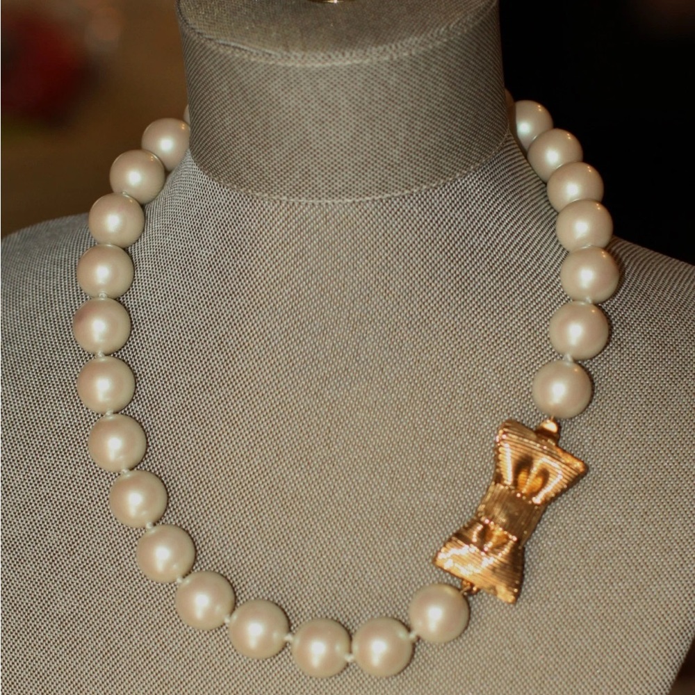 Kate Spade “All Wrapped Up Pearls” Necklace Gold 18" Ribbon Bow BRIDAL w dusty - Picture 3 of 15